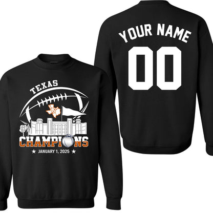 2025 Peach Champions Skyline Double Sided Hoodie Shirts, Texas Football 2025 Peach Champions 2 Sided Custom Hoodie Shirts