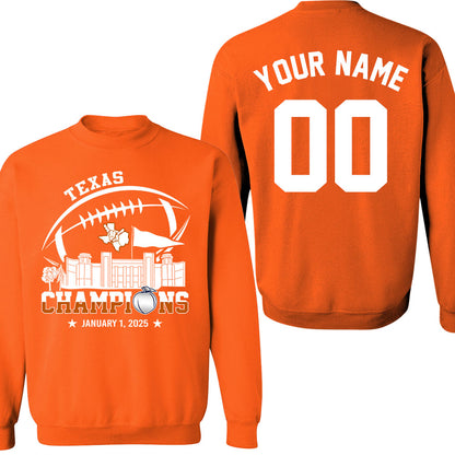 2025 Peach Champions Skyline Double Sided Hoodie Shirts, Texas Football 2025 Peach Champions 2 Sided Custom Hoodie Shirts
