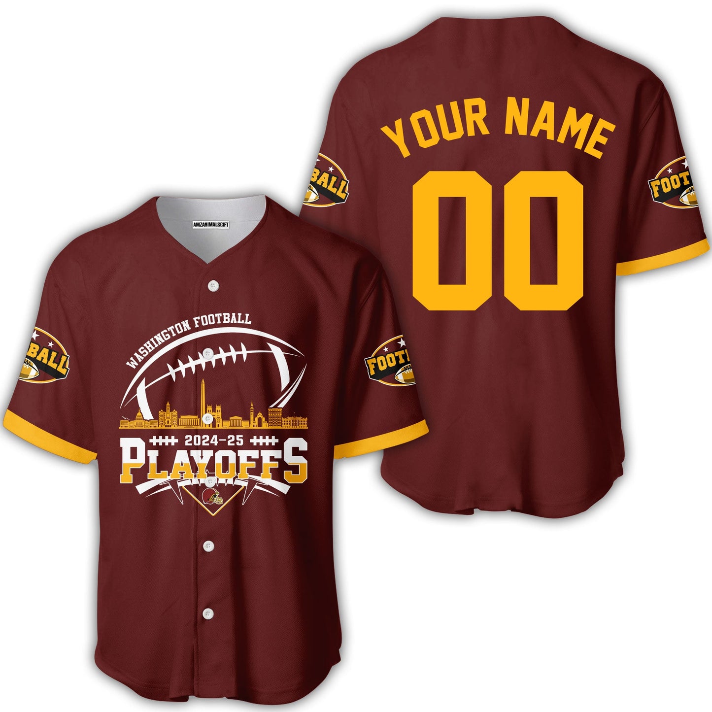 Washington American Football 2024-25 Playoffs Skyline Custom Double Sided Baseball Jersey,Washington Game Day Division Playoffs Custom Baseball Jersey