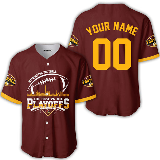 Washington American Football 2024-25 Playoffs Skyline Custom Double Sided Baseball Jersey,Washington Game Day Division Playoffs Custom Baseball Jersey