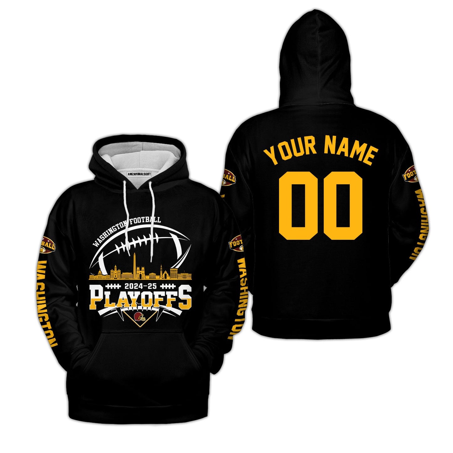 Washington American Football 2024-25 Playoffs Skyline Custom Double Sided Shirt, Washington Game Day Divisional Playoffs Custom 2 Sided Shirts