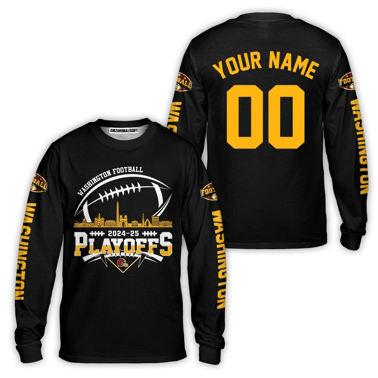 Washington American Football 2024-25 Playoffs Skyline Custom Double Sided Long Sleeve, Washington Game Day Division Playoffs Custom Long Sleeve Shirts