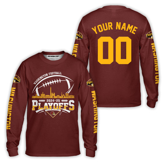 Washington American Football 2024-25 Playoffs Skyline Custom Double Sided Long Sleeve, Washington Game Day Division Playoffs Custom Long Sleeve Shirts