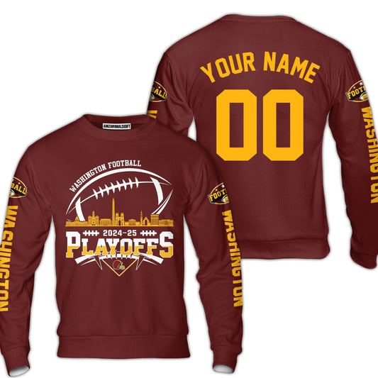 Washington American Football 2024-25 Playoffs Skyline Custom Double Sided Sweatshirt, Washington Game Day Division Playoffs Custom 2 Sided Sweatshirt