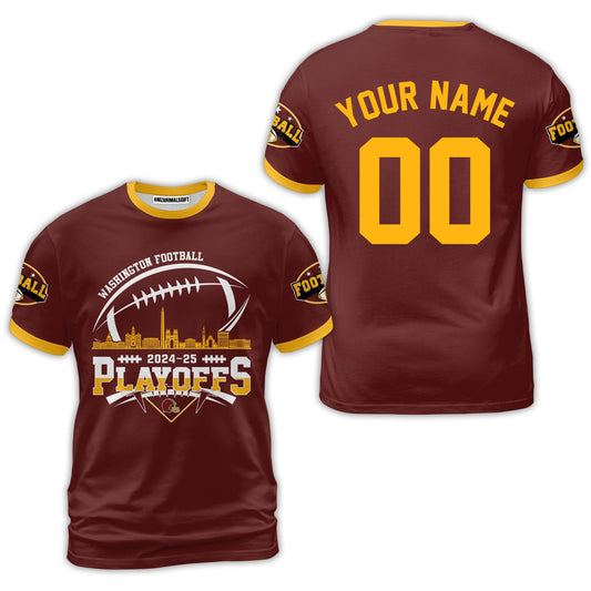 Washington American Football 2024-25 Playoffs Skyline Custom Double Sided Shirt, Washington Game Day Divisional Playoffs Custom 2 Sided Shirts