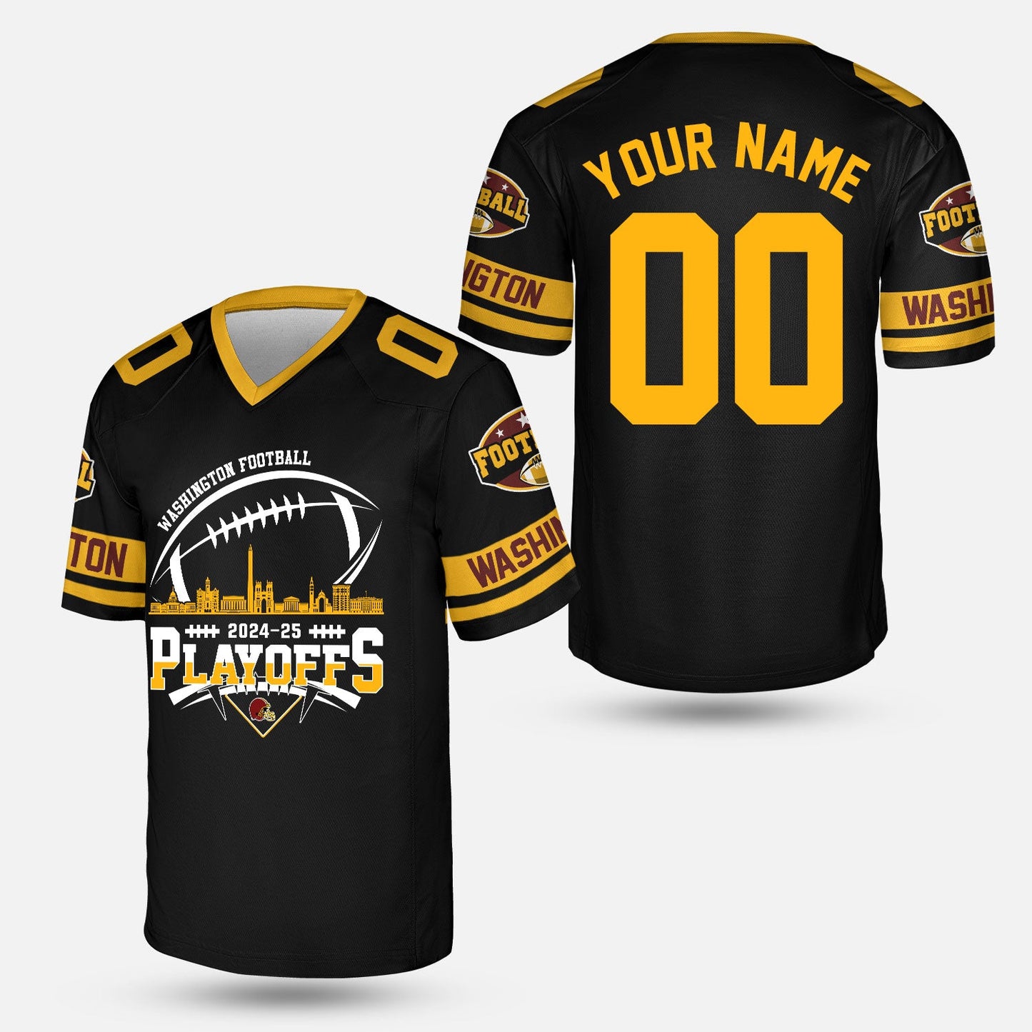 Washington American Football 2024-25 Playoffs Skyline Custom Double Sided V-neck Jersey,Washington Game Day Division Playoffs Custom V-neck Jersey