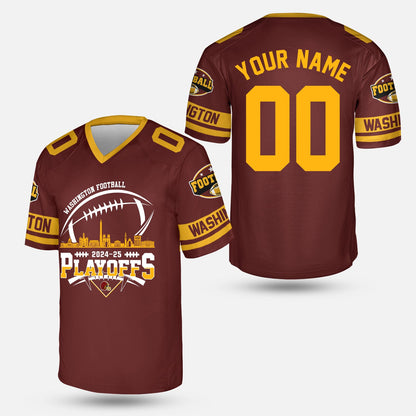 Washington American Football 2024-25 Playoffs Skyline Custom Double Sided V-neck Jersey,Washington Game Day Division Playoffs Custom V-neck Jersey