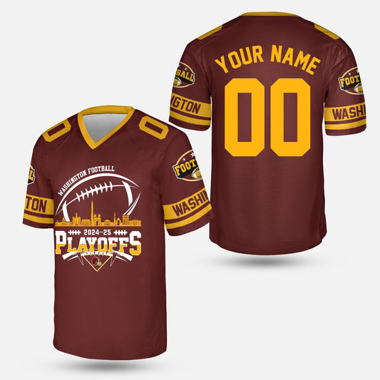 Washington American Football 2024-25 Playoffs Skyline Custom Double Sided V-neck Jersey,Washington Game Day Division Playoffs Custom V-neck Jersey