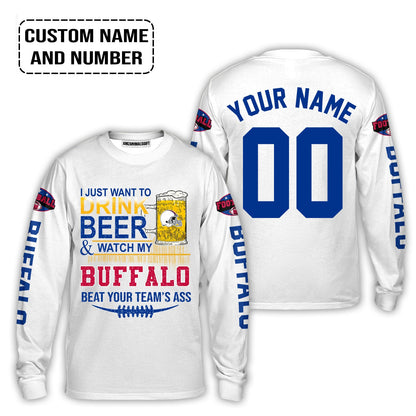 Custom Buffalo American Football Beer V-neck shirt, Just Want To Drink Beer & Watch My Buffalo American Football Beat Your Team Custom V-neck Shirt