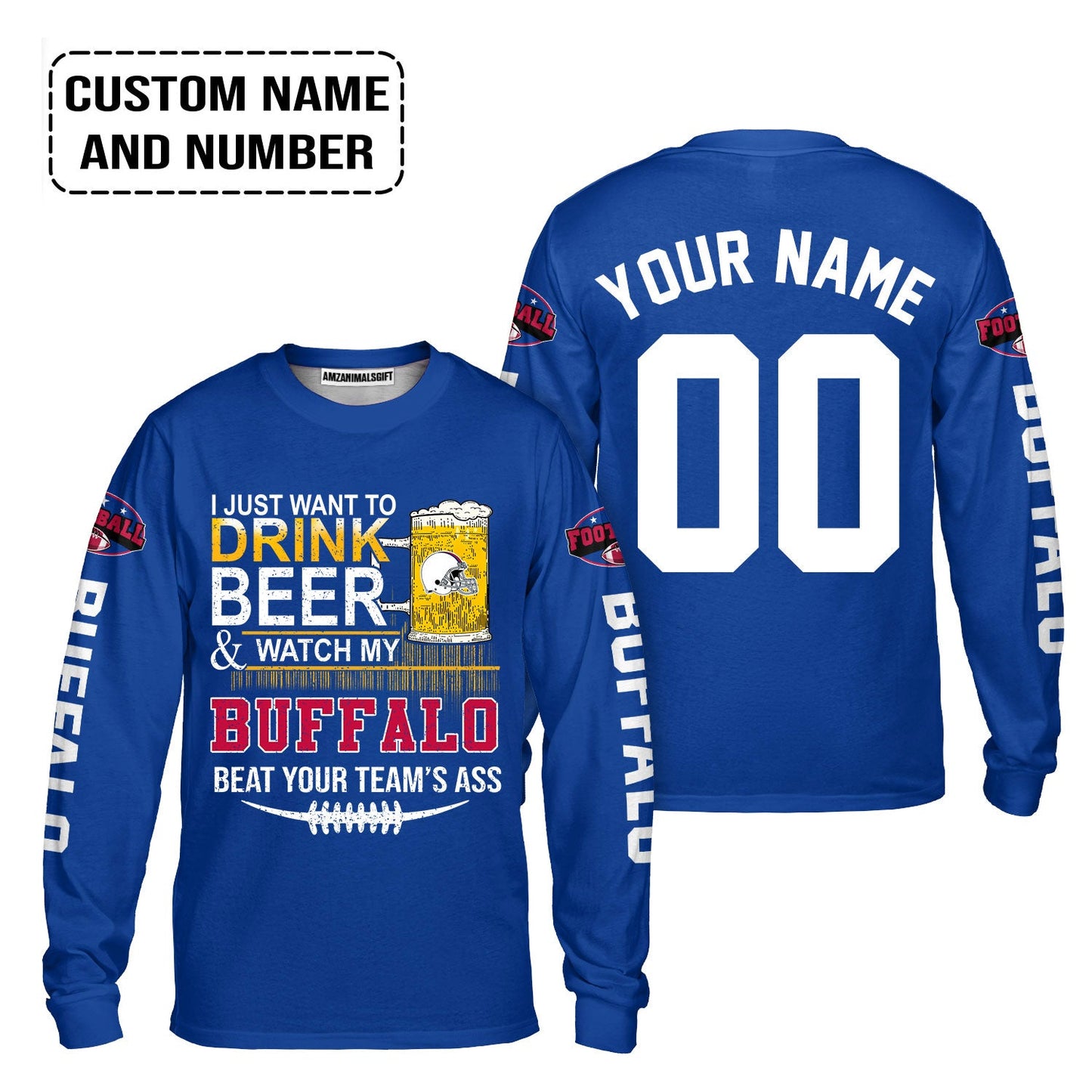Custom Buffalo American Football Beer Baseball jersey, Just Want To Drink Beer & Watch My Buffalo American Football Beat Your Team Custom Shirts