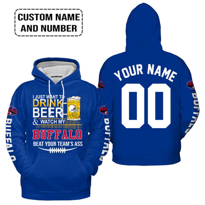 Custom Buffalo American Football Beer V-neck shirt, Just Want To Drink Beer & Watch My Buffalo American Football Beat Your Team Custom V-neck Shirt
