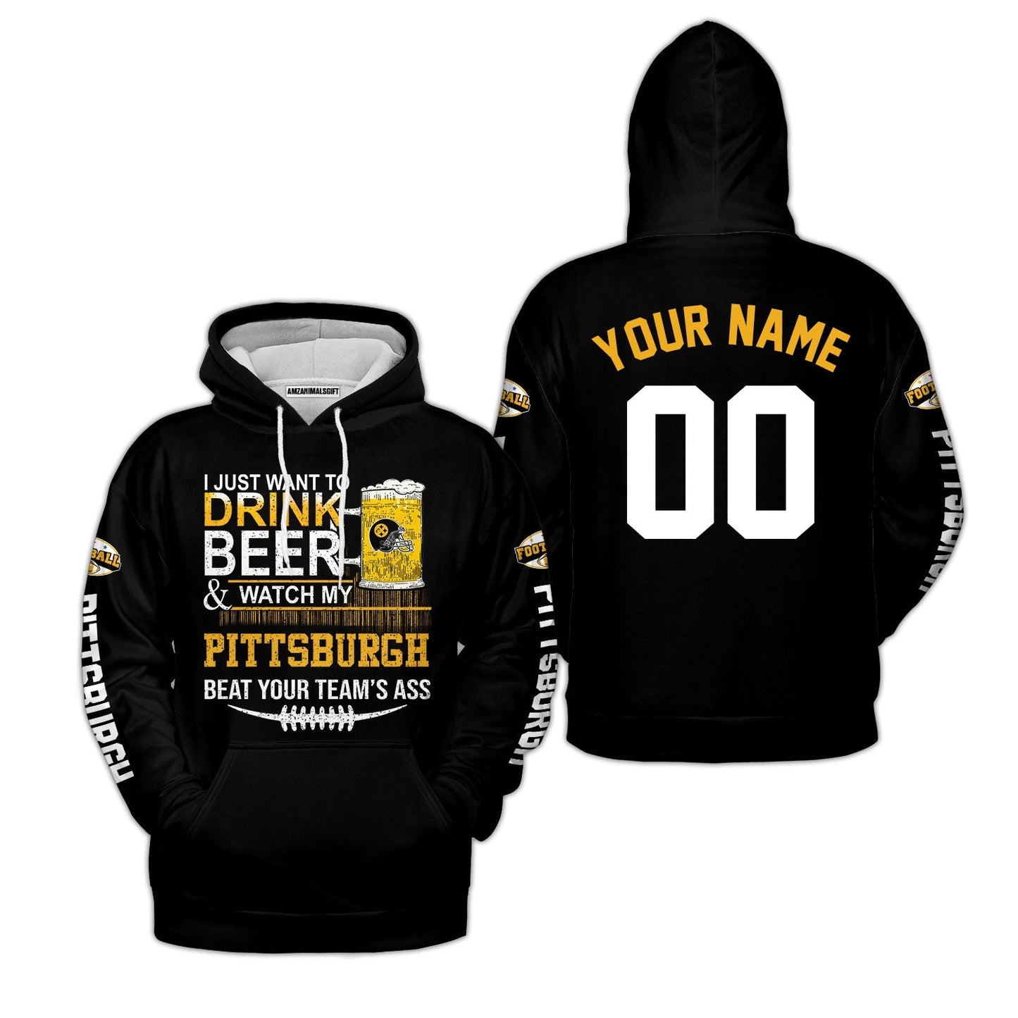 Pittsburgh American Football Beer Custom Baseball Jersey, Just Want To Drink Beer Watch My Pittsburgh American Football Custom 2 Side Baseball Jersey