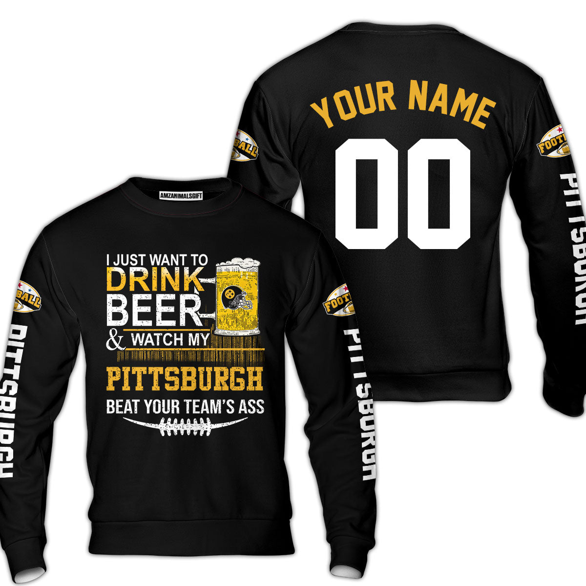 Pittsburgh American Football Beer Custom Baseball Jersey, Just Want To Drink Beer Watch My Pittsburgh American Football Custom 2 Side Baseball Jersey