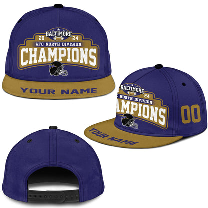 Custom Baltimore American Football 2024 AFC North Division Champions Classic Hat Cap, Division Champs Custom Classic Hat Cap