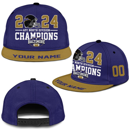 Custom Baltimore American Football 2024 AFC North Division Champions Classic Hat Cap, Division Champs Custom Classic Hat Cap