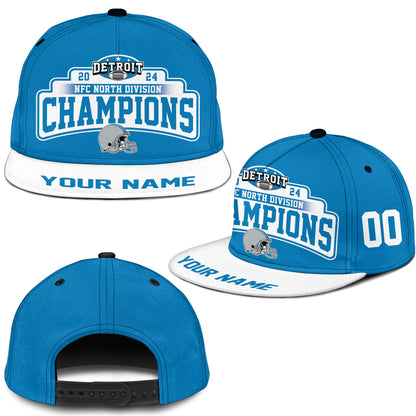 Custom Detroit American Football 2024 NFC North Division  Champions Snapback Hat Cap, Division Champs Custom Snapback Hat Cap