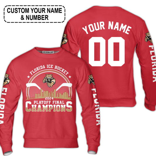 Customized Florida Ice Hockey 2024 Playoff Final Champions Sweatshirt, Florida Hockey Shirt For Florida Hockey Lovers - AOP