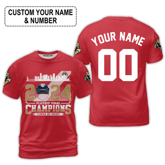 Florida Ice Hockey 2024 Playoff Final Champions T-Shirt, Florida Hockey Skyline Shirt Gift For Family, Florida Ice Hockey Lovers - AOP