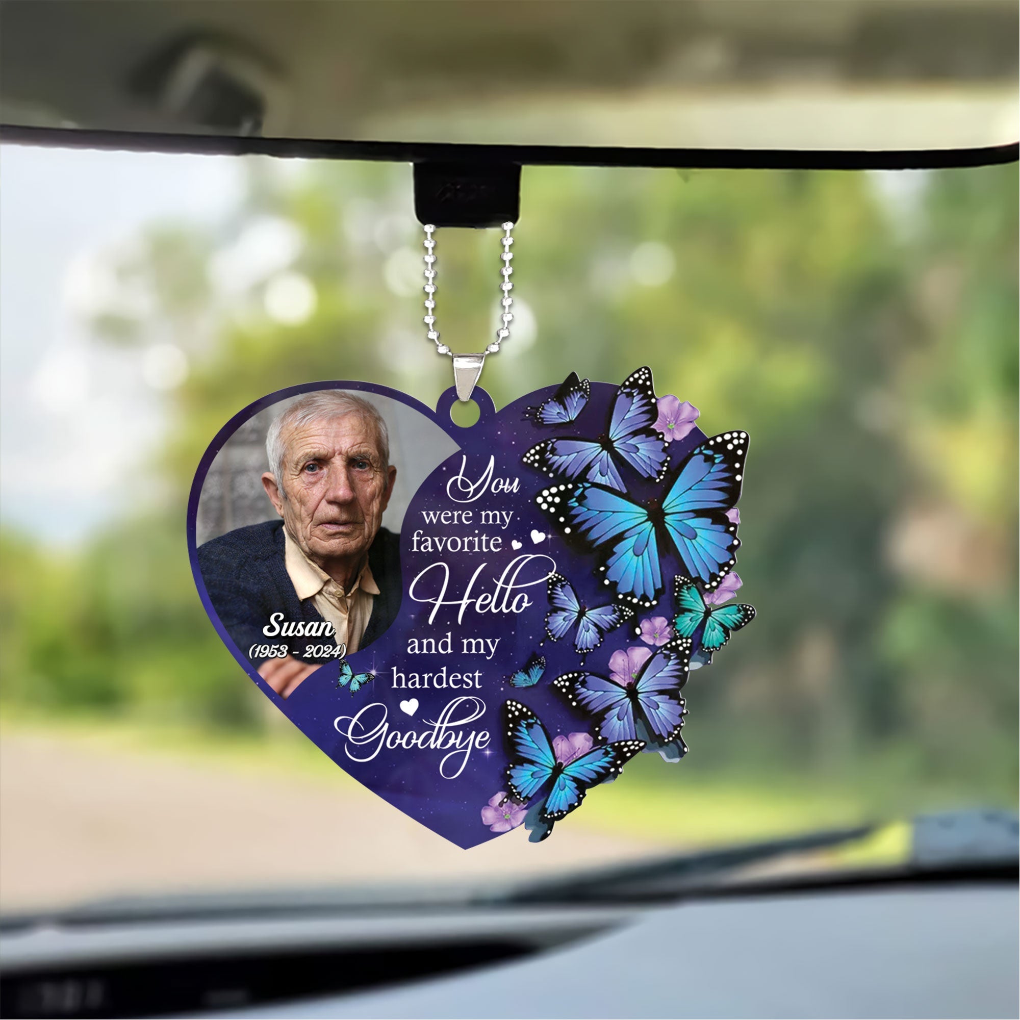 Personalized Memorial Photo Heart Car Ornament, Customized Dad, Mom Photo Car Ornament - Best Gift For Christmas, Family