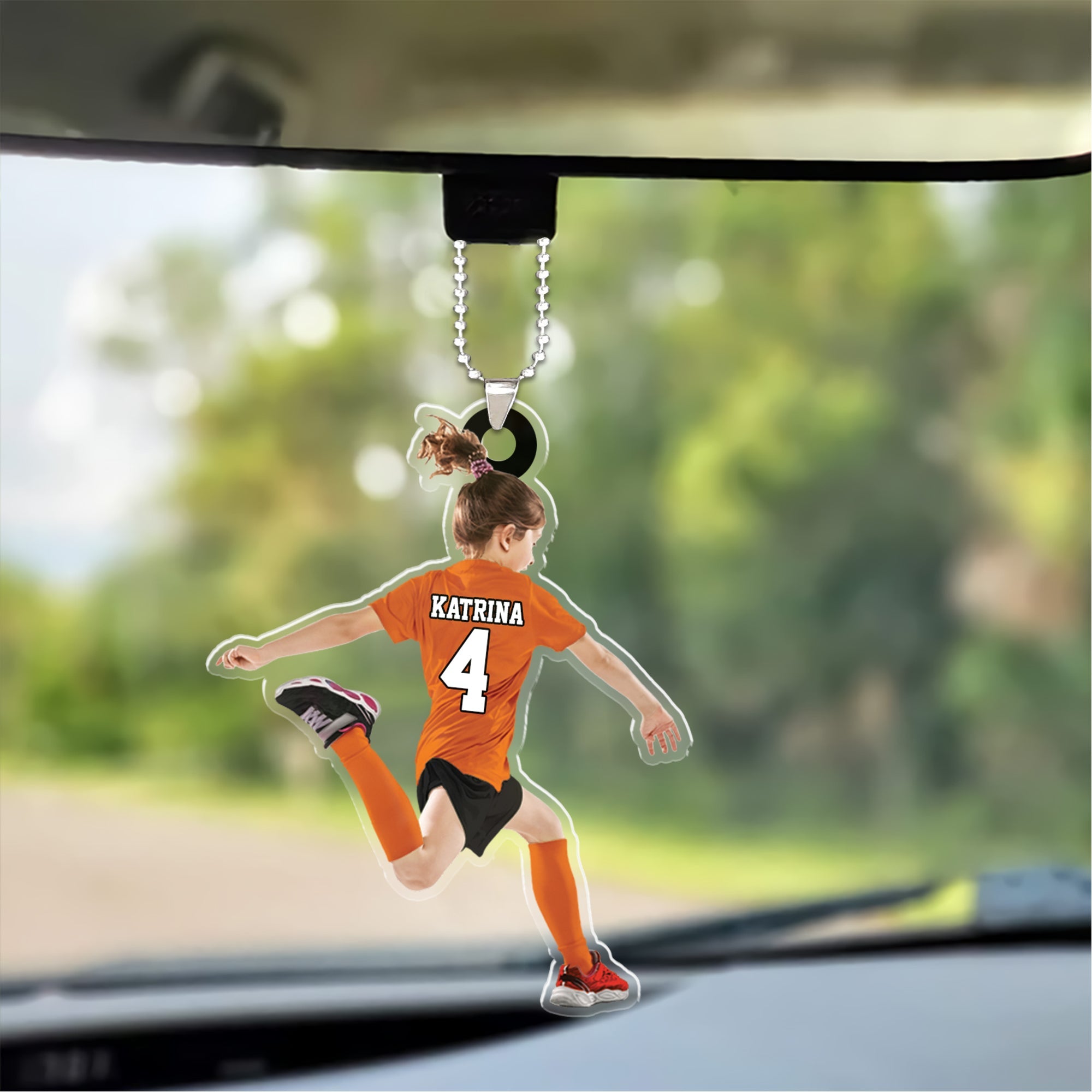 Personalized Little Girl Kid Soccer Players Car Ornament - Gift For Soccer Lovers Custom Shape Car Ornament