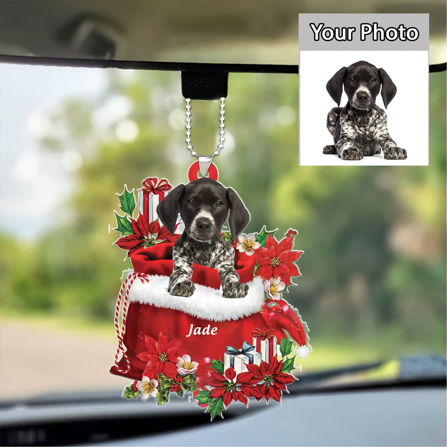 Customized German Shorthaired Pointer Dog In Red Gift Bag Acrylic Ornament, Christmas Gift For Dog Lovers, Dog Mom