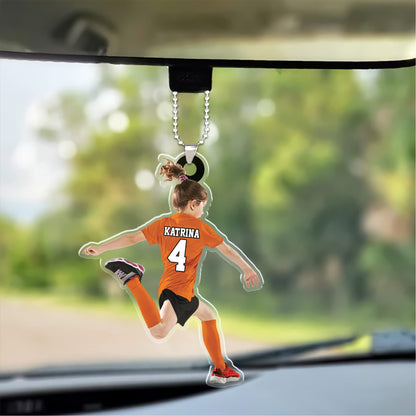 Personalized Little Girl Kid Soccer Players Acrylic Keychain - Gift For Soccer Lovers Custom Shape Acrylic Keychain
