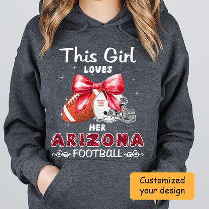 Personalized Women Love Arizona Football Coquette Bow Sweatshirt, American Football Girl Mom Game Day Cheer Sweatshirt