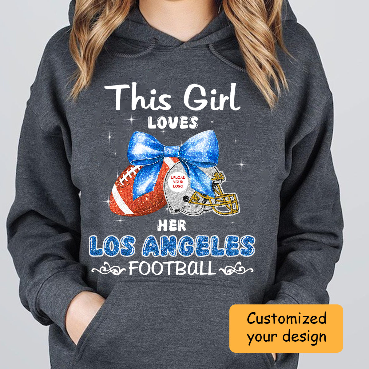 Personalized Women Love Los Angeles Football Coquette Bow Sweatshirt, American Football Girl Mom Game Day Cheer Sweatshirt