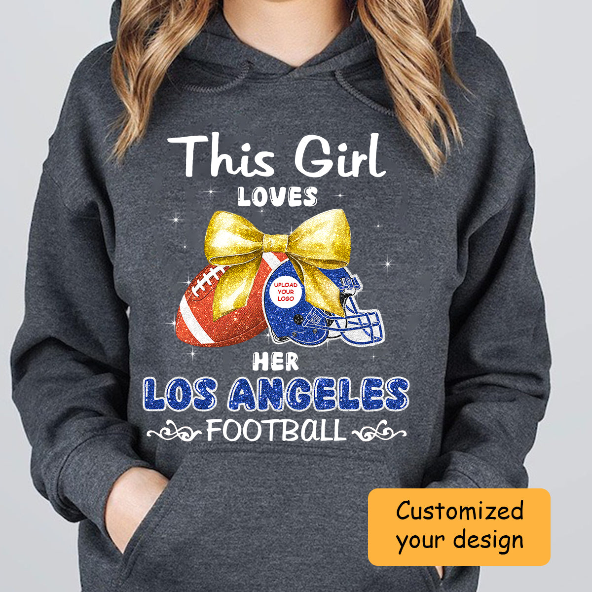 Personalized Women Love Los Angeles Football Coquette Bow Sweatshirt, American Football Girl Mom Game Day Cheer Sweatshirt - Gift For Family