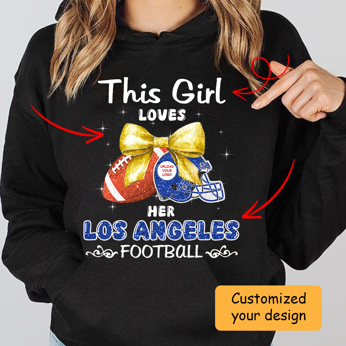 Personalized Women Love Los Angeles Football Coquette Bow Sweatshirt, American Football Girl Mom Game Day Cheer Sweatshirt - Gift For Family