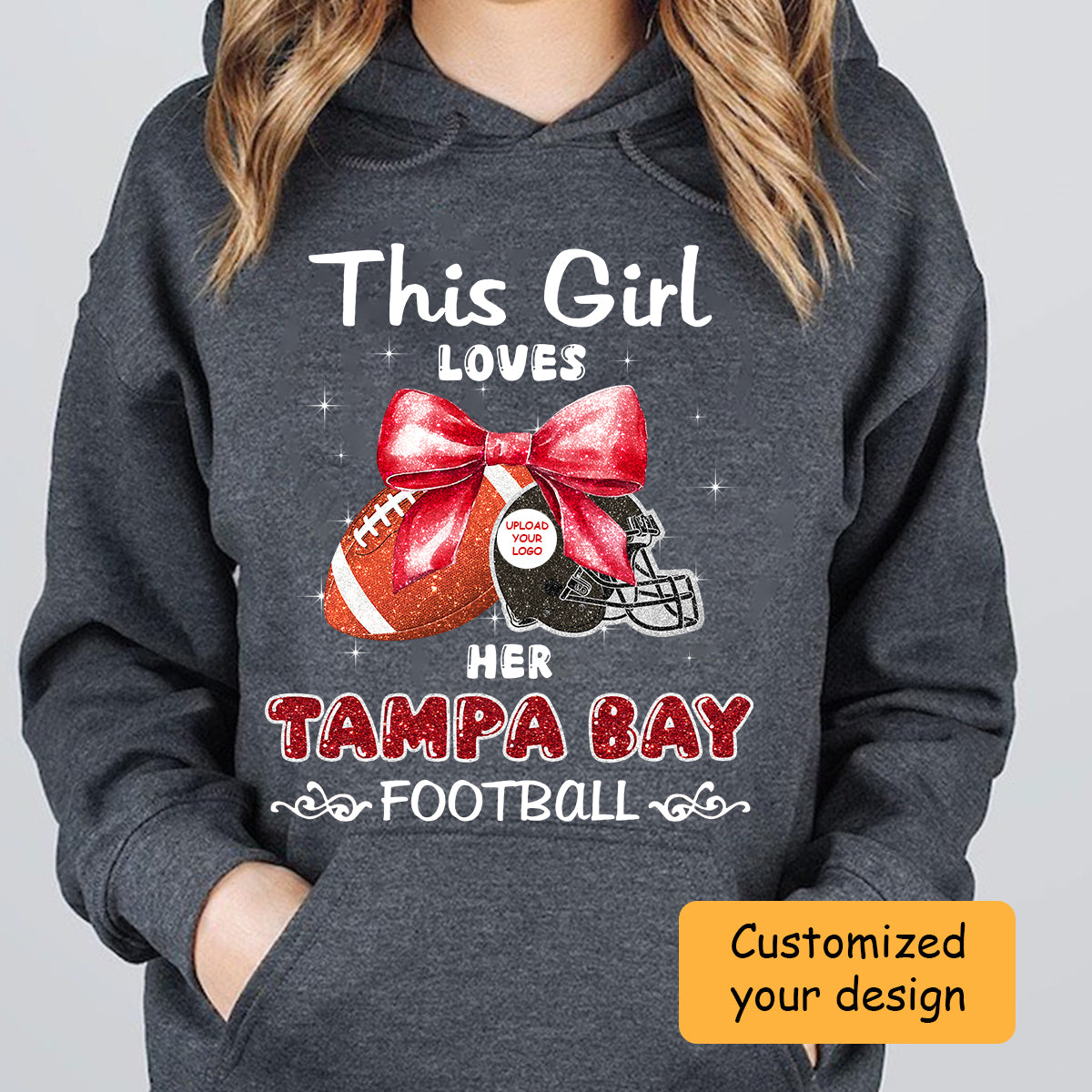 Personalized Women Love Tampa Bay Football Coquette Bow Sweatshirt, American Football Girl Mom Game Day Cheer Sweatshirt