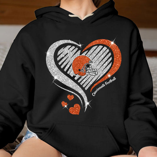 Cincinnati Football Twinkle Heart Hoodie, Long Sleeve, T Shirts, Sweatshirt For Men & Women, Cincinnati Lover