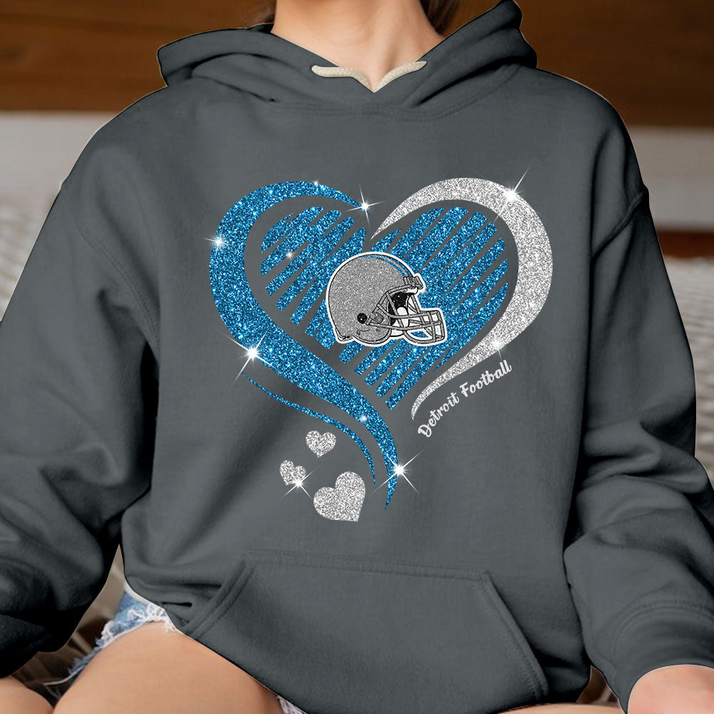 Detroit Football Twinkle Heart Hoodie, Long Sleeve, T Shirts, Sweatshirt For Men & Women, Detroit Lover