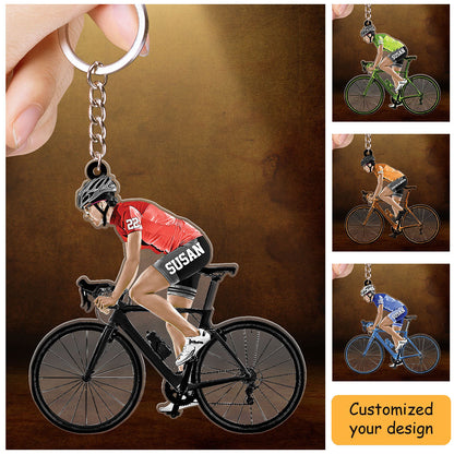 Personalized Female Cyclist, Bike Riding Acrylic Keychain Gift For Cyclists