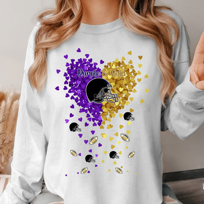 Baltimore Football Purple And Metallic Gold in My Heart Long Sleeve T Shirts hoodie - Gift For Mens, Womens and Baltimore Lovers
