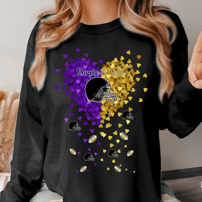 Baltimore Football Purple And Metallic Gold in My Heart Long Sleeve T Shirts hoodie - Gift For Mens, Womens and Baltimore Lovers