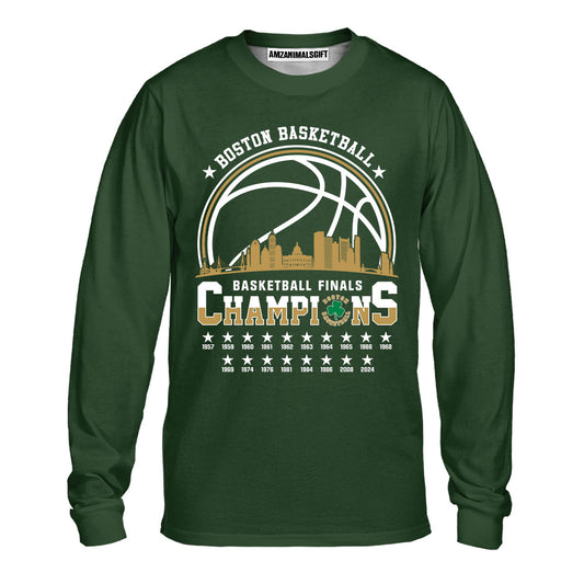 Boston American Basketball 2024 Playoff Final Champions Long Sleeve Shirt, Basketball Skyline Champs Shirt For Boston Basketball Fans