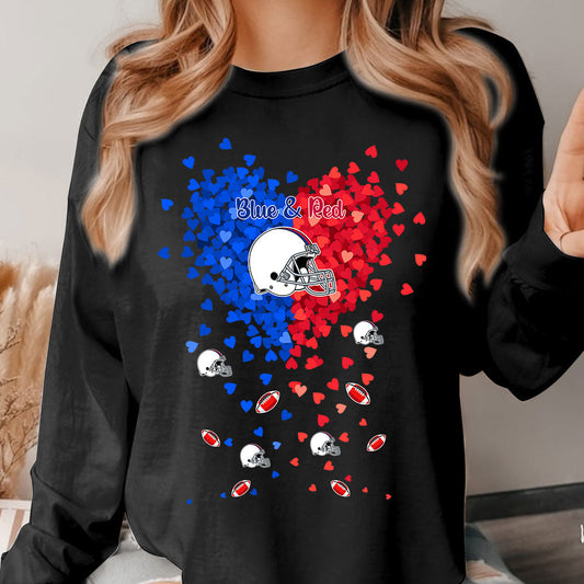 Buffalo Football Royal Blue and Red in My Heart Long Sleeve T Shirts hoodie - Gift For Mens, Womens and Buffalo Lovers