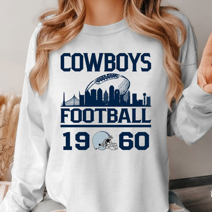 Cowboys Football Skyline Long Sleeve Shirts For Men Women Family Love Cowboys Sport, 1960 Cowboys Football Long Sleeve Shirts