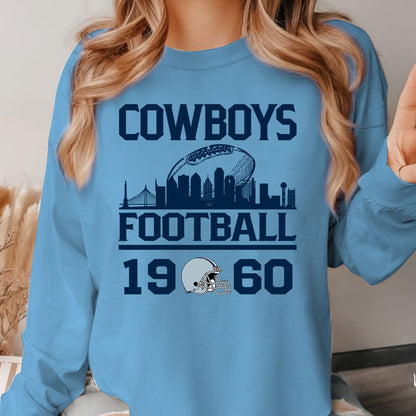 Cowboys Football Skyline Long Sleeve Shirts For Men Women Family Love Cowboys Sport, 1960 Cowboys Football Long Sleeve Shirts