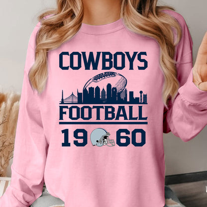 Cowboys Football Skyline Long Sleeve Shirts For Men Women Family Love Cowboys Sport, 1960 Cowboys Football Long Sleeve Shirts