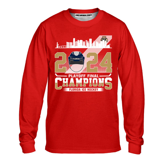Florida Ice Hockey 2024 Playoff Final Champions Long Sleeve Shirt, Florida Hockey Skyline Shirt For Florida Ice Hockey Lovers