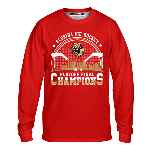 Florida Ice Hockey 2024 Playoff Final Champions Long Sleeve Shirt, Florida Hockey Skyline Shirt Gift For Florida Hockey Lovers