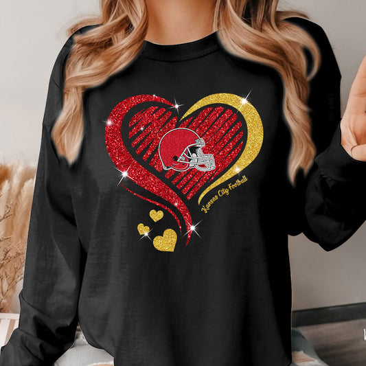 Kansas City Football Twinkle Heart Long Sleeve, T Shirts, Sweatshirt, Hoodie For Men & Women, Kansas City Lover