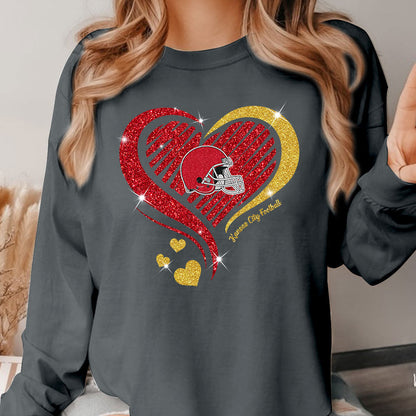 Kansas City Football Twinkle Heart Long Sleeve, T Shirts, Sweatshirt, Hoodie For Men & Women, Kansas City Lover