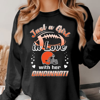 Cincinnati Football Just A Girl In Love With her Cincinnati T Shirt, Hoodie, Sweatshirt, Long Sleeve