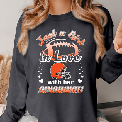 Cincinnati Football Just A Girl In Love With her Cincinnati T Shirt, Hoodie, Sweatshirt, Long Sleeve