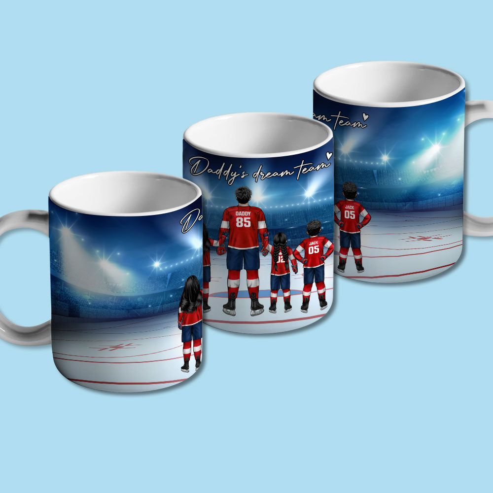 Personalized Hockey Family Dad Mug, Daddy Dream Team Hockey Mug