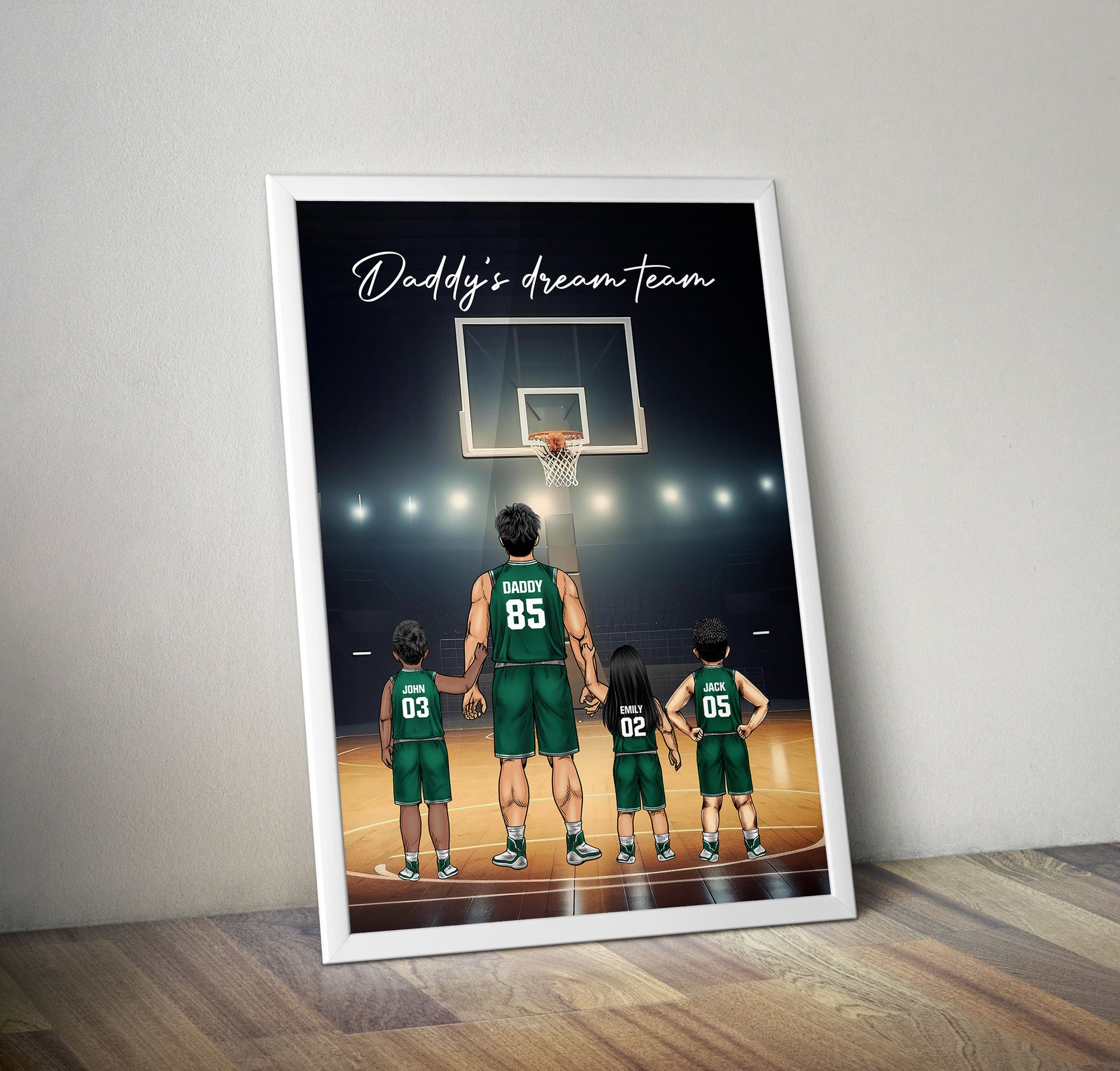 Personalized Basketball Family Dad Poster Wall Art, Daddy Dream Team Basketball Poster