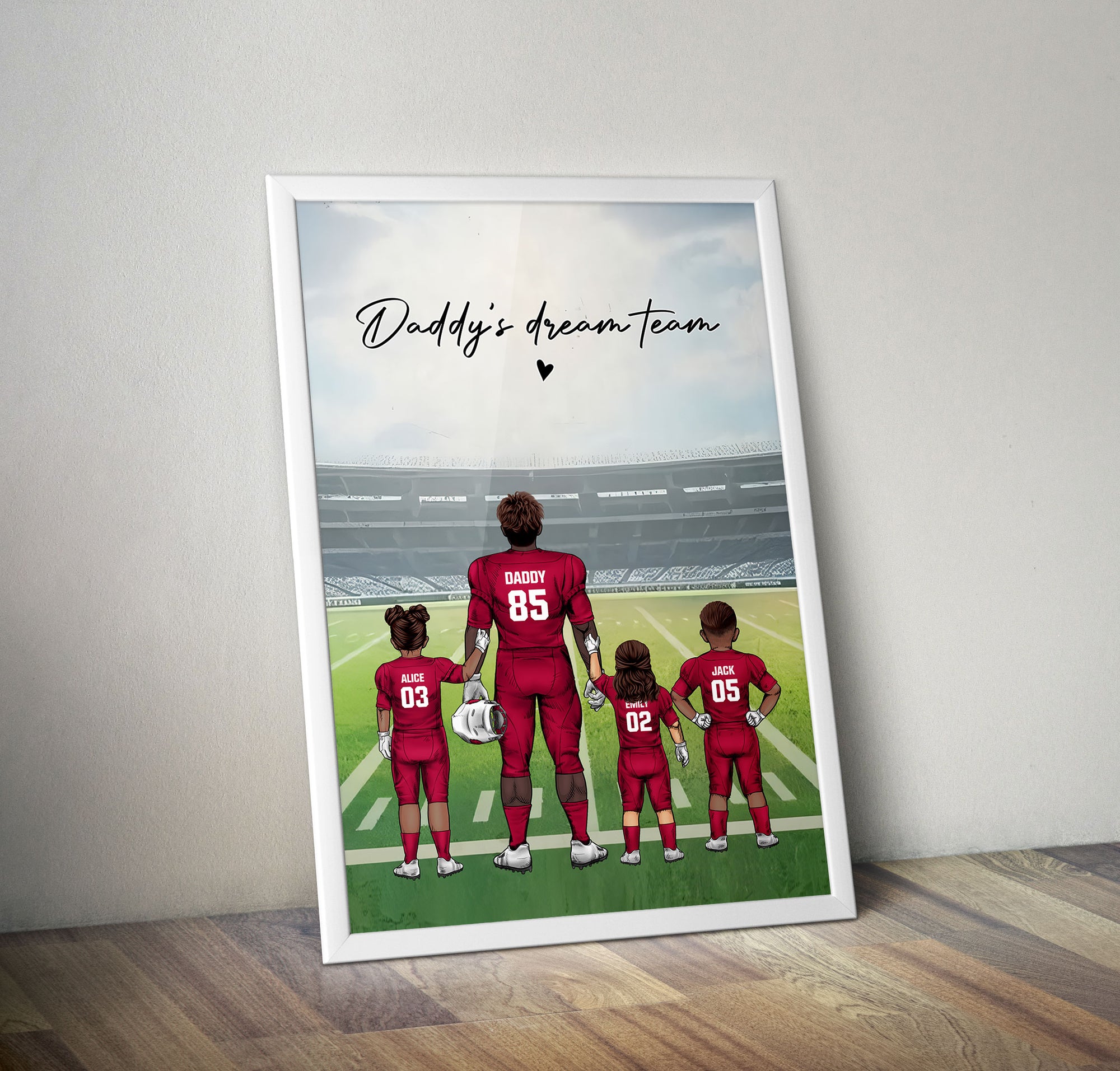 Personalized Football Family Dad Poster Wall Art, Daddy Dream Team Football Poster